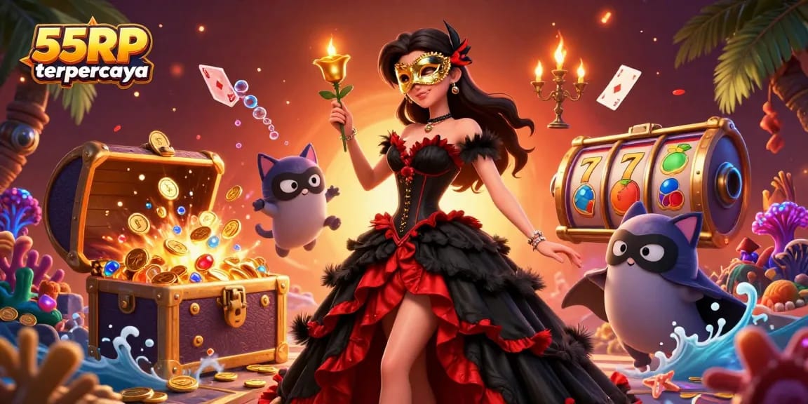 Experience the thrill of 55RP terpercaya with a stunning casino-themed digital illustration.