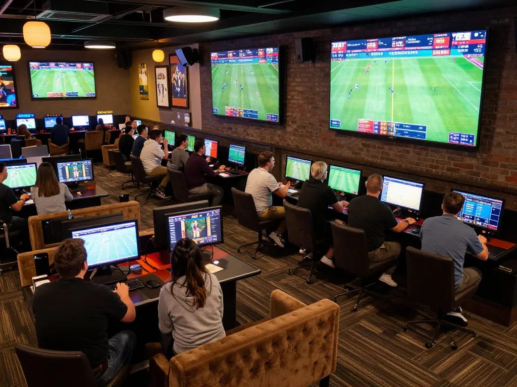 PHPVIP sportsbook area with active betting during live football matches, showcasing excitement.
