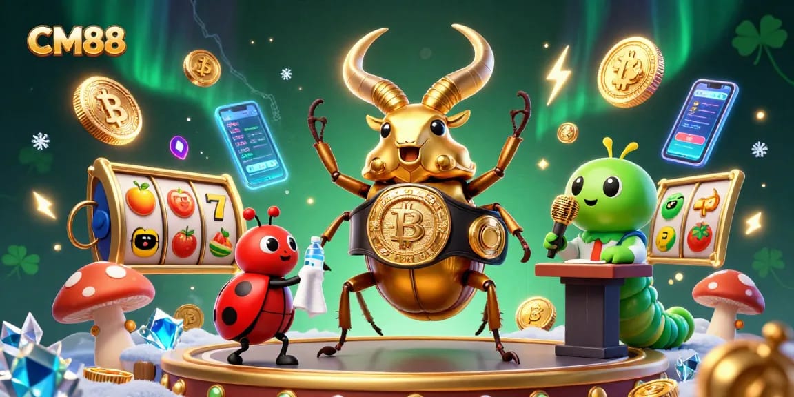 Experience thrilling gameplay at CM88 with dynamic slot reels and festive casino characters.