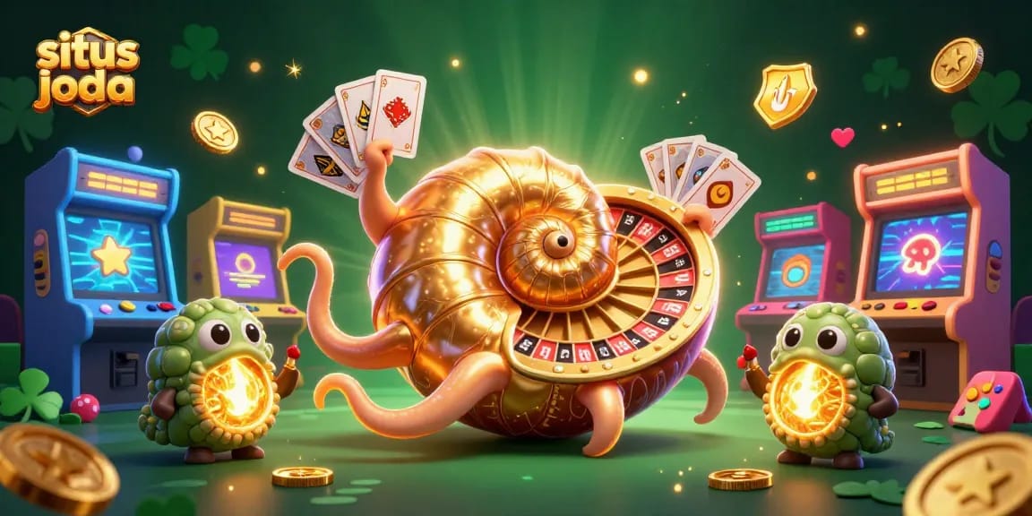 Engage in situs judi bola betting with an energetic casino scene featuring a nautilus roulette wheel and glowing companions.