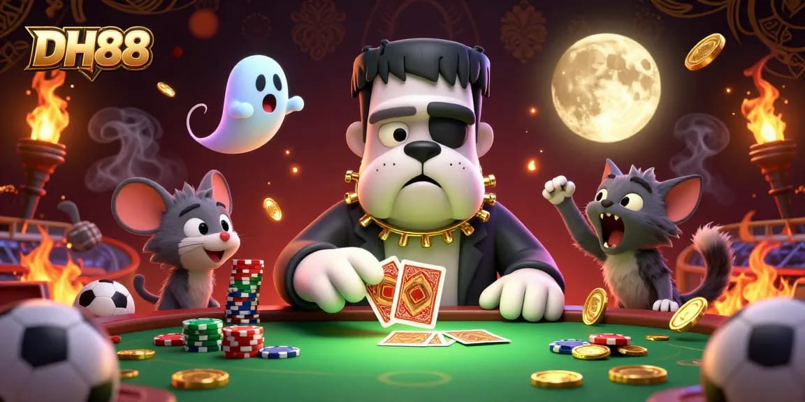 Engage with DH88 while enjoying a thrilling sports betting scene with playful characters and rich details.