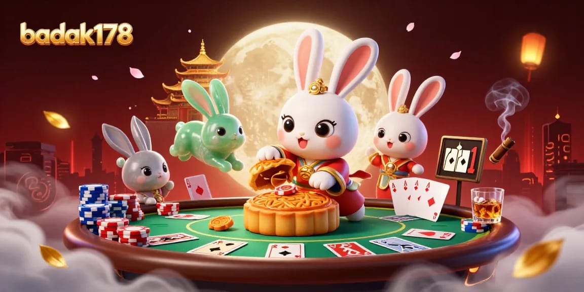 Experience the thrill of badak178 poker with a dynamic 3D illustration featuring mythical elements and game symbols.