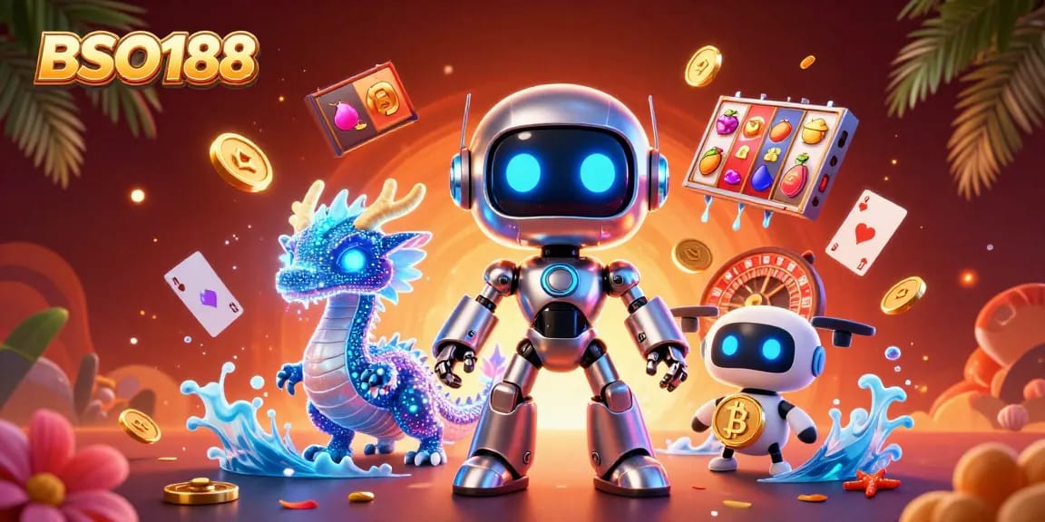 Experience thrilling slots and jackpots at BSO188 with vibrant, futuristic casino elements and characters.