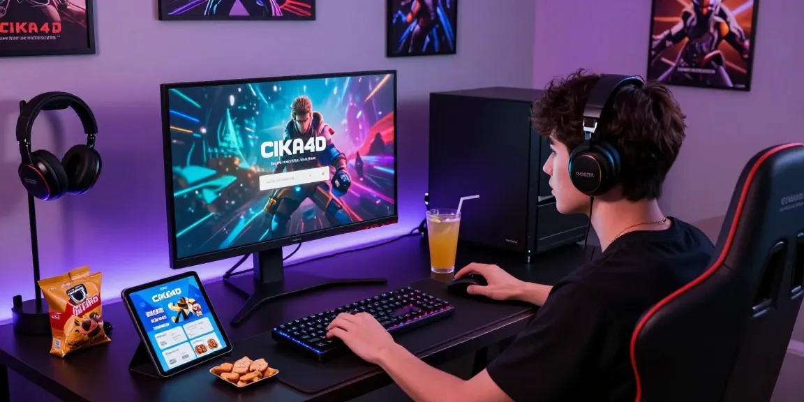 Engaged gamer accessing CIKA4D online gaming account on a vibrant desktop setup.