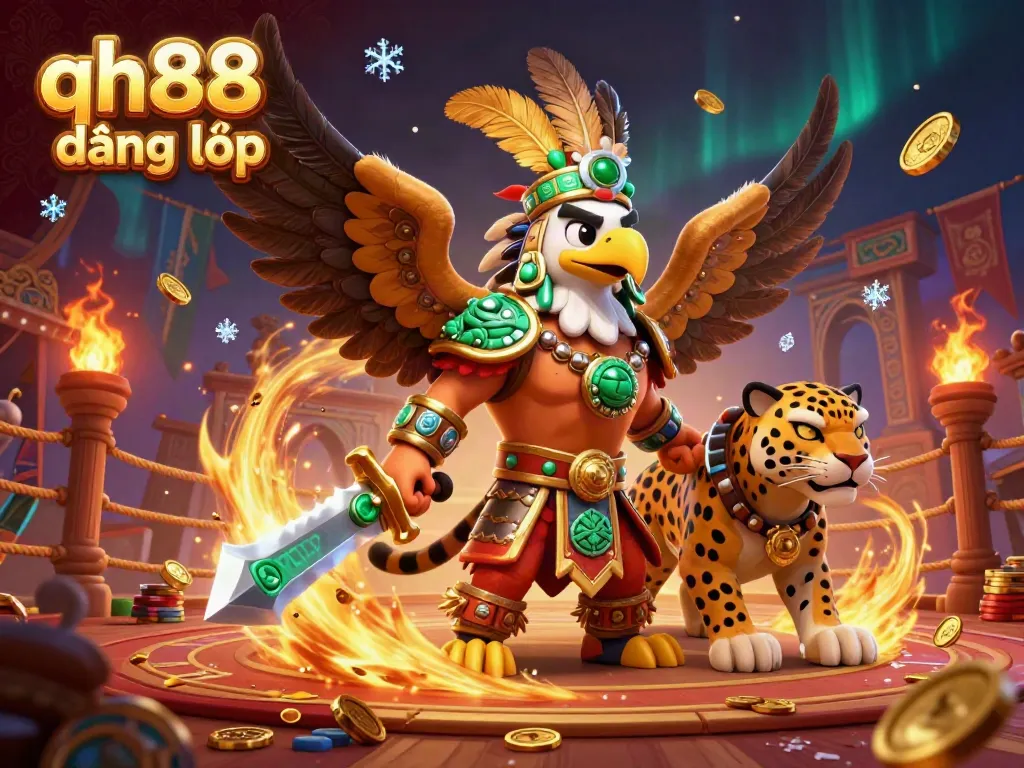 Engage in the excitement of qh88 đăng nhập with a vibrant, dynamic casino atmosphere illustrated in this 3D representation.