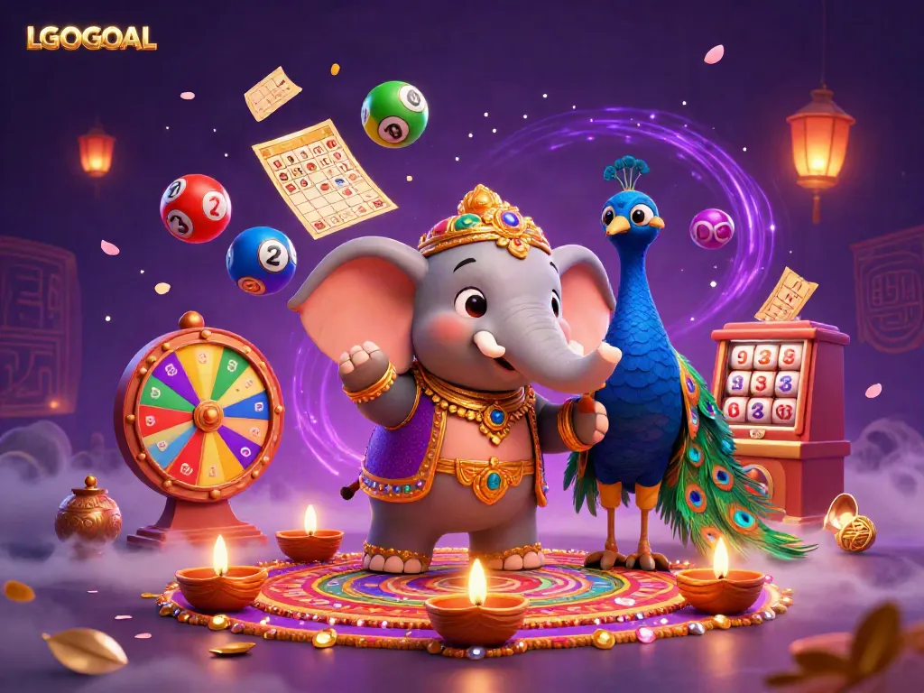 Experience high-energy gaming at LGOGOAL with vibrant lottery and gaming elements in a dynamic scene.
