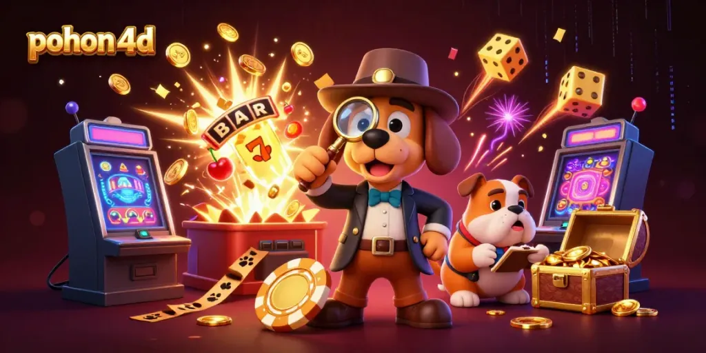 Join the adventure with pohon 4d as the detective uncovers golden poker chip treasures amidst dynamic casino excitement.