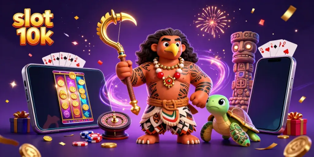 Menangkan permainan slot 10k dengan Maui dan teman kura-kuranya dalam ilustrasi 3D yang kaya detail.