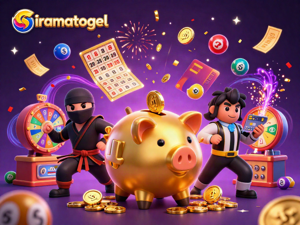 Menang dengan iramatogel dalam ilustrasi kasino yang ceria dan berwarna-warni.
