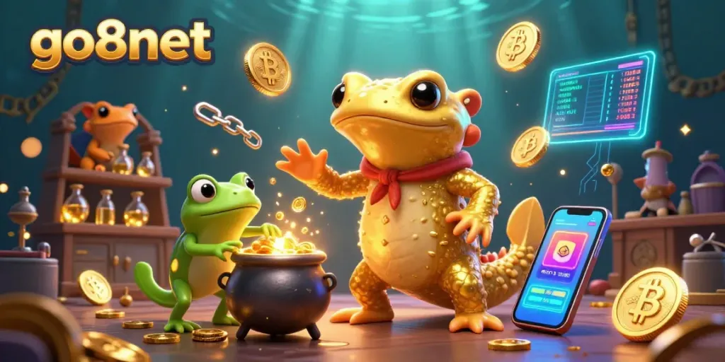 Experience the excitement of go8net with a vibrant casino-themed 3D illustration of alchemy.