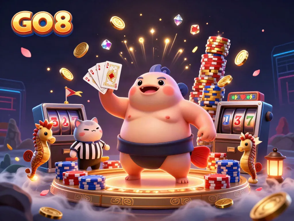 Engage with the GO 8 casino experience featuring vibrant characters and rich game elements.