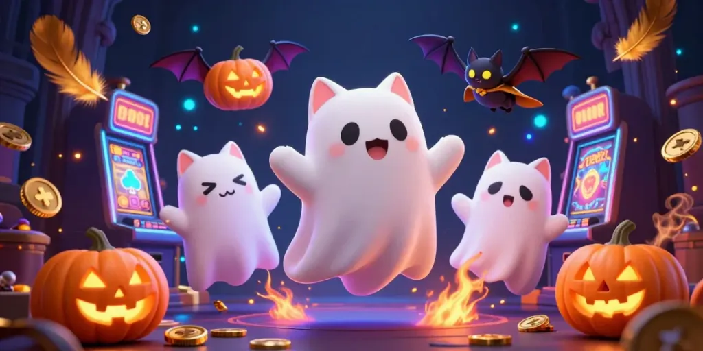 Experience thrilling gameplay with IDNSCORE featuring animated characters in a haunted casino.