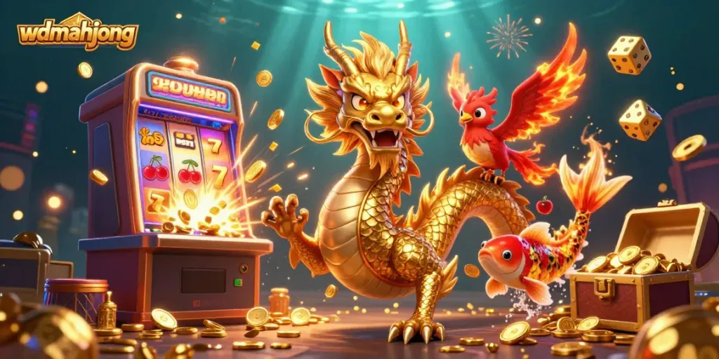 Experience thrilling gameplay with wdmahjong as the phoenix rides the dragon amidst a jackpot explosion.