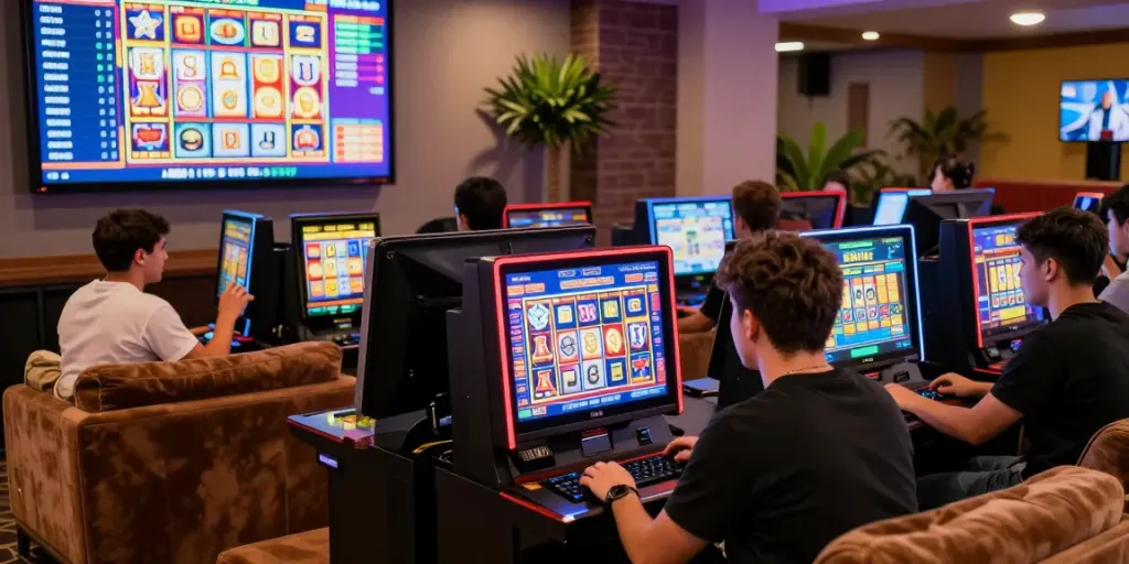 Pengguna bermain SLOT GACOR di lingkungan kasino online yang nyaman dan ceria.