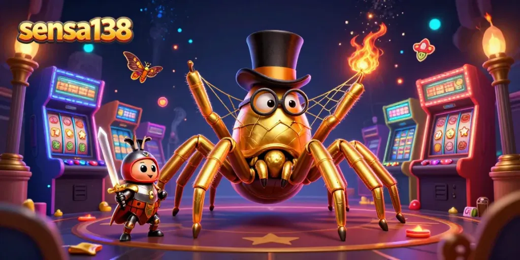 Engage with sensa138's vibrant casino theme featuring a golden tarantula and beetle knight.