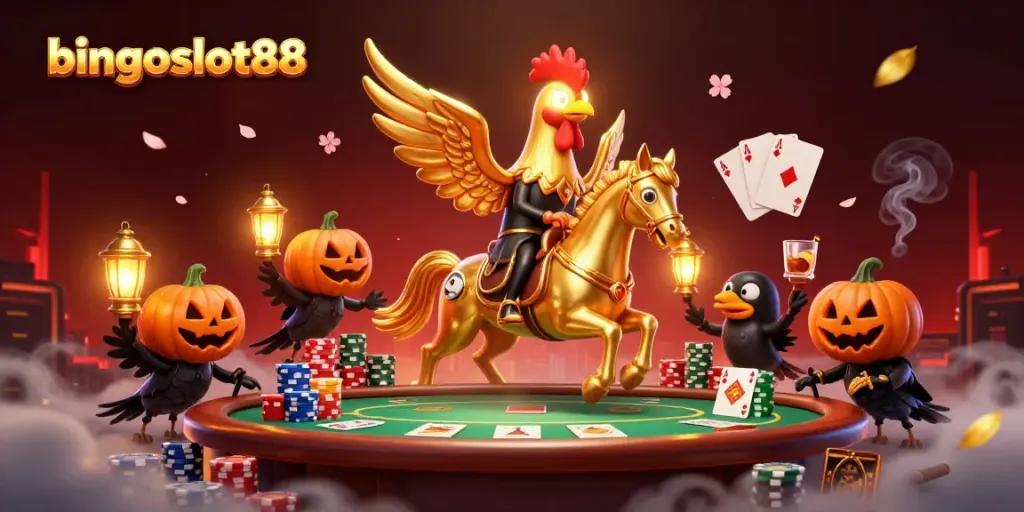 Rasakan keseruan bingoslot88 dengan ilustrasi kasino yang dinamis dan karakter unik.