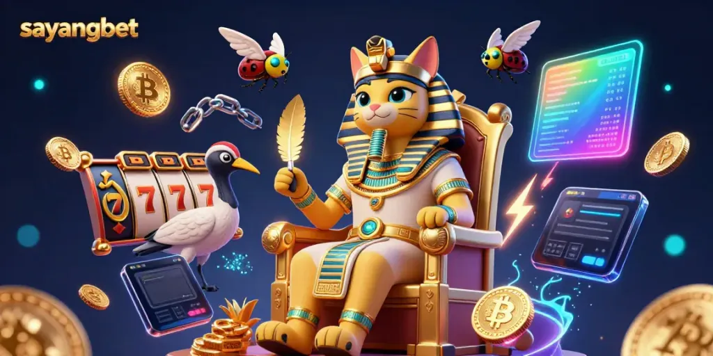 Experience the vibrant action of sayangbet's online casino with a 3D Egyptian theme and dynamic slot elements.
