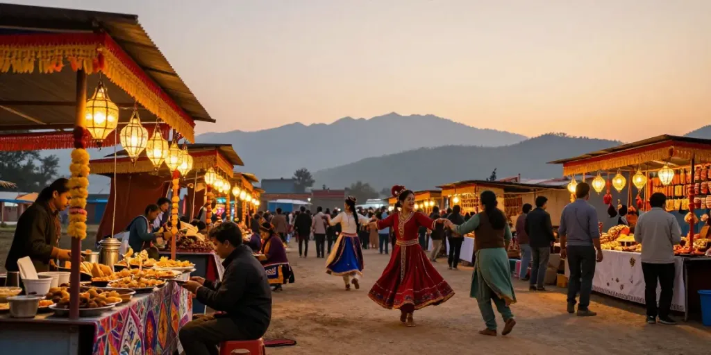 Pengunjung festival budaya pakhoki menikmati makanan lokal sambil bersosialisasi.