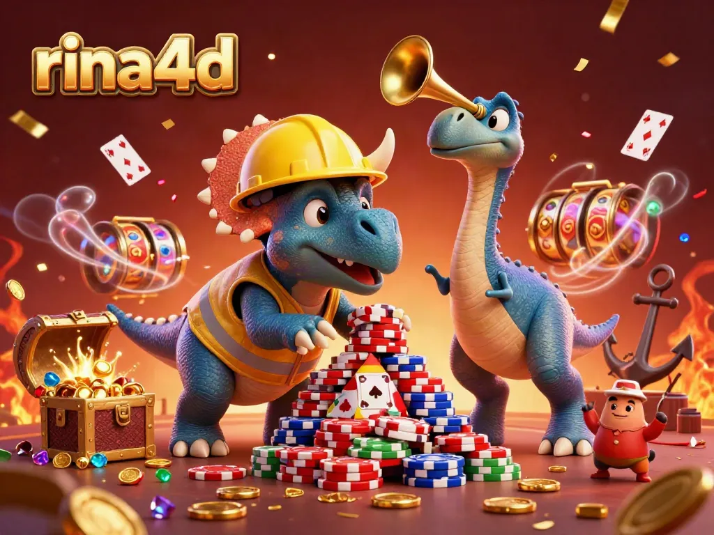 Experience thrilling slot action with rina4d's vibrant 3D casino illustration featuring dynamic characters.