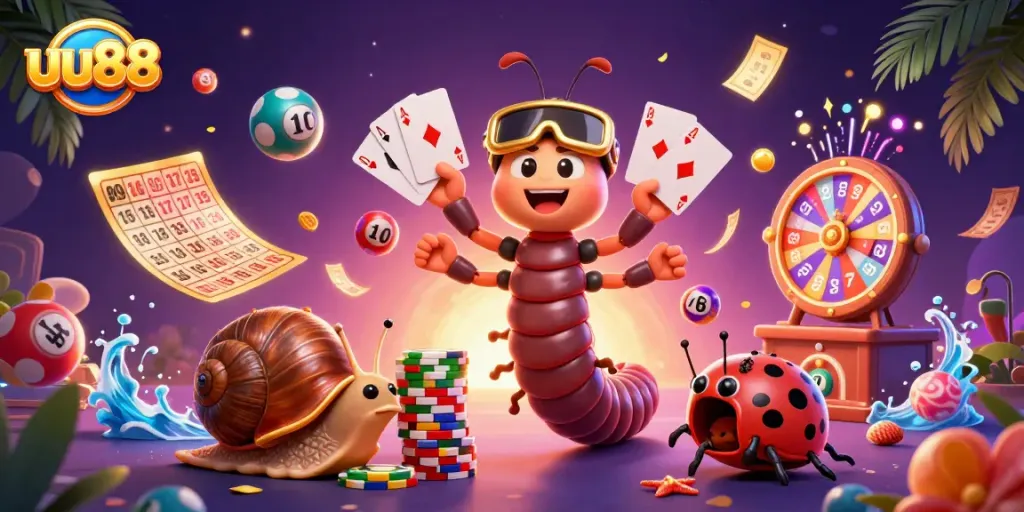 Experience the thrill of gambling at uu88 as a colorful 3D casino scene bursts with excitement and action.