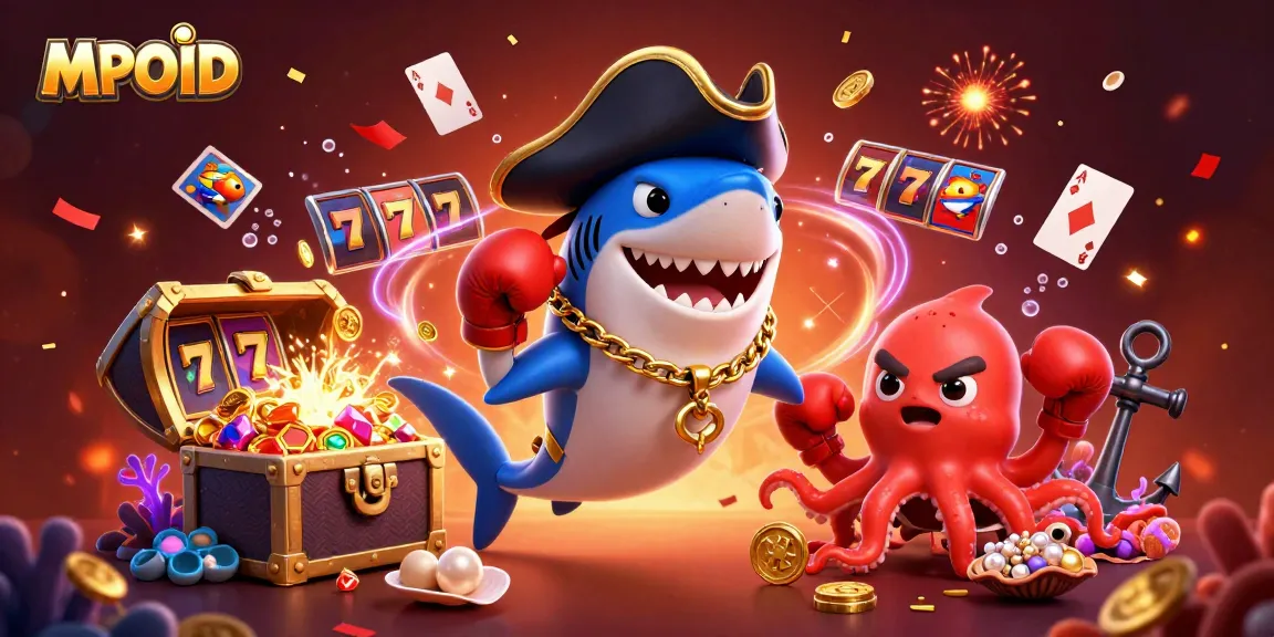 Experience the excitement of MPOID slots with a lively 3D pirate scene featuring vibrant gaming elements.