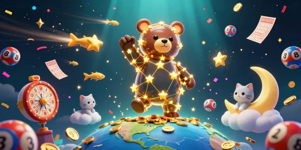 Engage with situs toto for a thrilling lottery experience, featuring festive characters and bright elements.