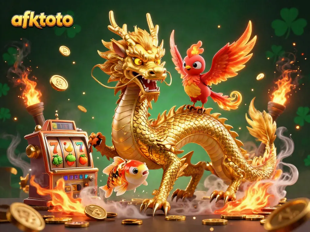 Menangkan jackpot dengan afktoto dalam permainan slot yang spektakuler dengan naga emas dan ikan koi beruntung.