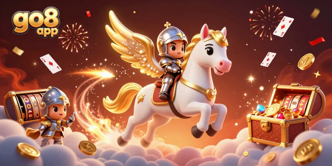 Engage with the go8 app as a knight navigates a vibrant casino world filled with treasures.