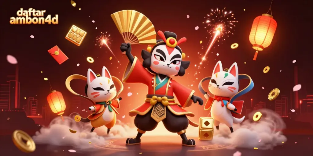 Engage in daftar ambon4d with a vibrant 3D portrayal of a kabuki warrior, set in a casino atmosphere.