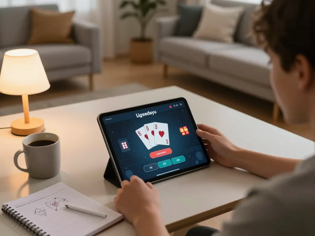 Engaging in ligasedayu login on tablet in a cozy home gaming setup