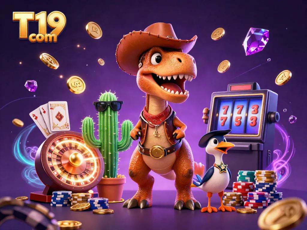 Engage with T19 com's vibrant casino world filled with animated characters and rich gaming elements.