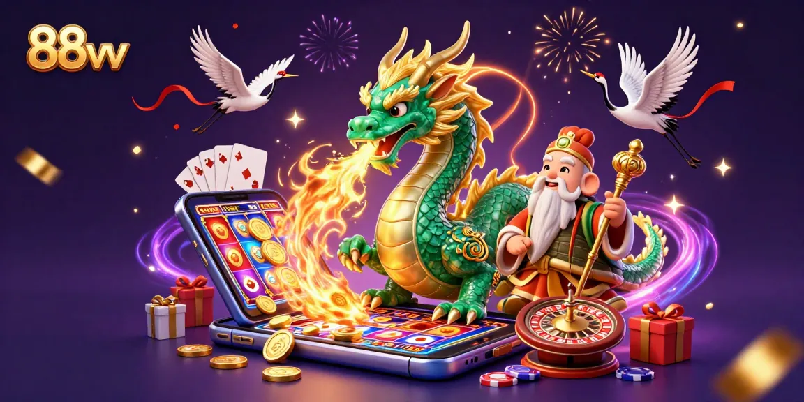 88vv showcases a vibrant gambling experience with a jade dragon, turtle sage, and lucky cranes.