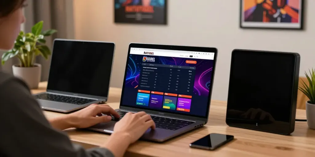 Pengguna aktif di RATUTOGEL link yang menampilkan taruhan langsung dan pilihan diskon.