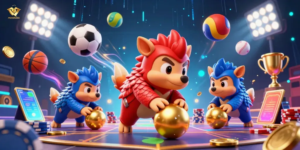 Experience the excitement of manadototo with playful pangolins in an action-packed casino scene.
