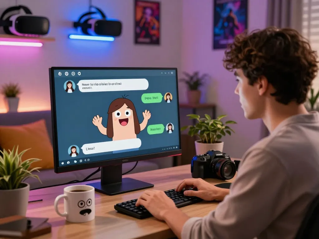 Engaging in nsfw ai chat on a computer in a cozy home office.