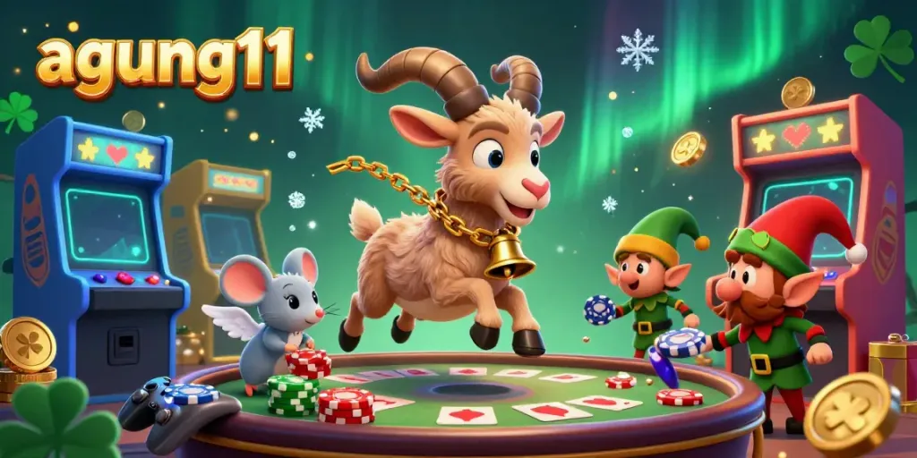 Experience the thrill of agung11 with festive Krampus and mischievous gremlins in a vibrant casino scene.