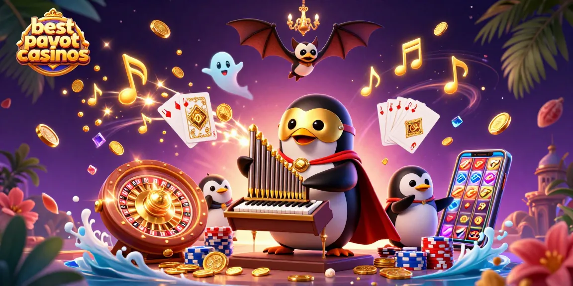 Experience the excitement of best payout casinos with golden coins, vibrant games, and thrilling characters.