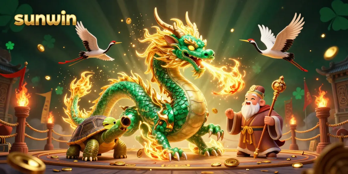 Experience thrilling gameplay with sunwin featuring a dragon, sage, and cranes in a dynamic casino scene.