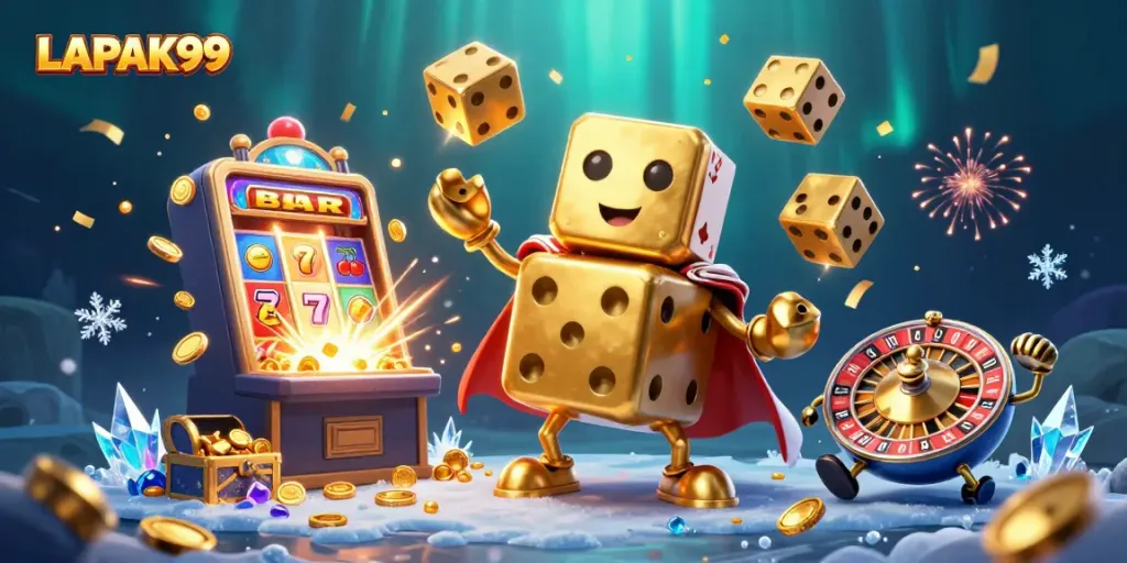 LAPAK99 brings excitement with vibrant 3D gaming visuals showcasing jackpots and dice magic