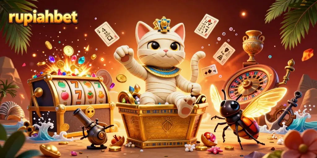 Experience the thrilling excitement of rupiahbet in this vibrant 3D casino-themed scene.