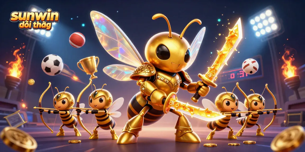 Experience sunwin đổi thưởng with a vibrant, dynamic casino scene featuring a golden hornet and sports elements.