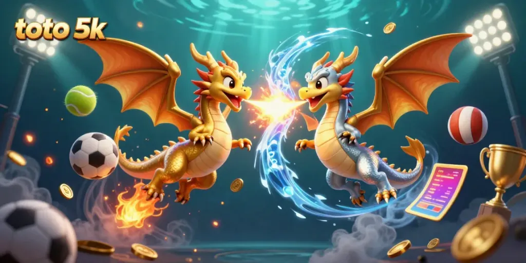 Engage in exhilarating action with toto 5k amidst dynamic sports elements and magical dragons.