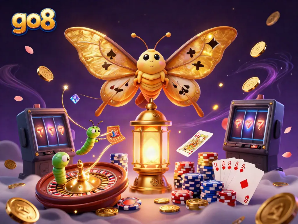Experience thrilling games at go8 with golden coins, vibrant poker chips, and elegant cards.