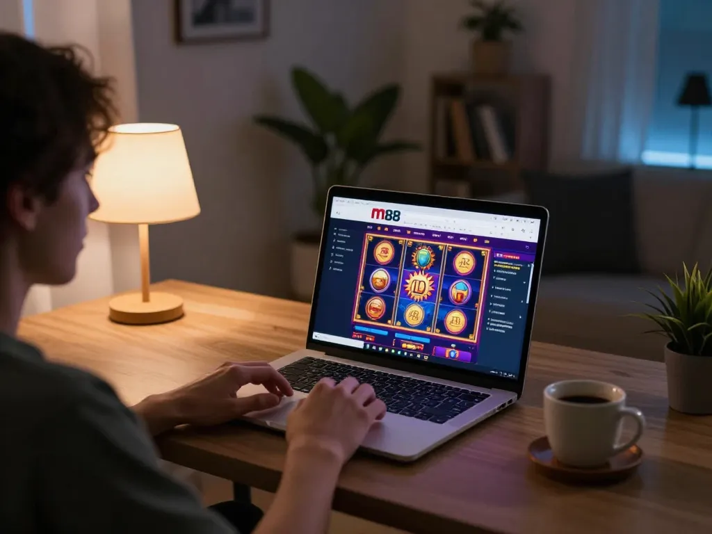Menasuki permainan slot online m88 Indonesia di rumah yang nyaman dengan pencahayaan hangat dan suasana yang strategis