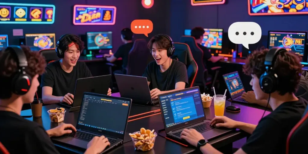 Diverse players engaging in slot gacor games in a vibrant online gaming atmosphere.