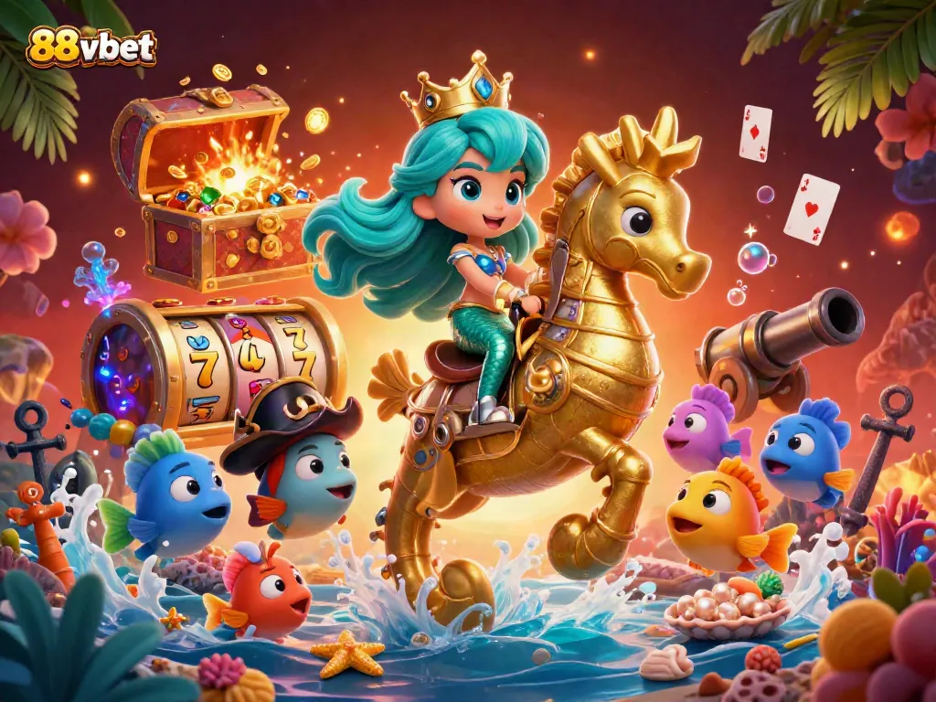 Experience thrilling moments at 88vbet with a vibrant underwater scene filled with treasures and casino elements.
