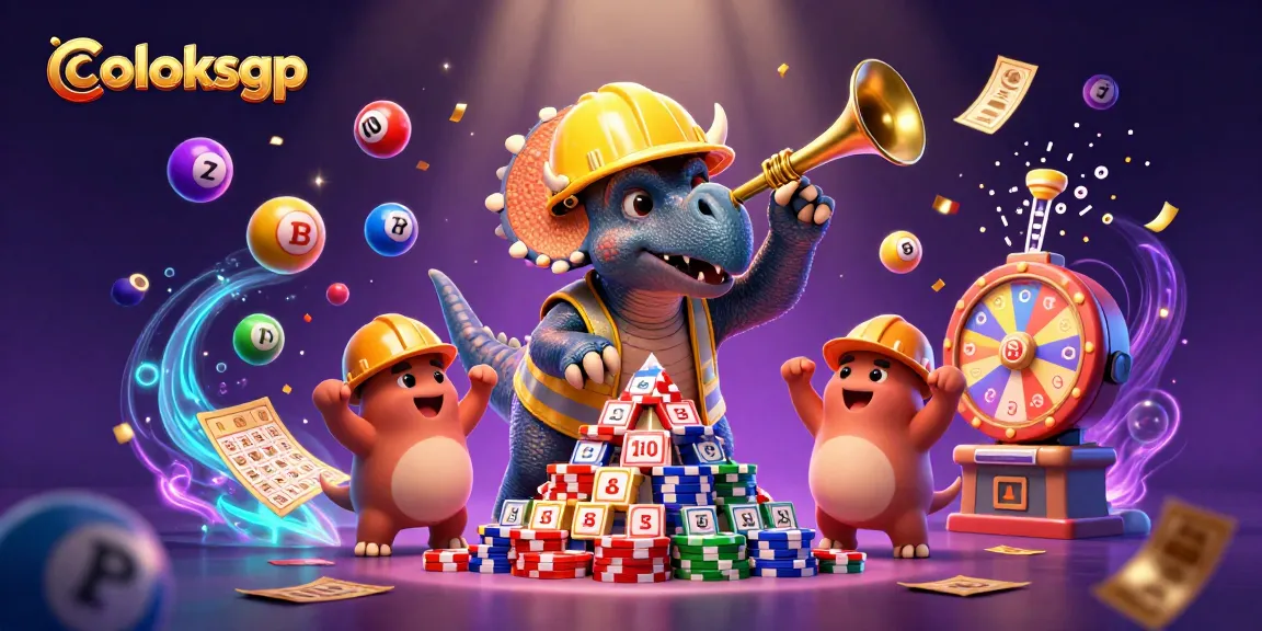 Merayakan coloksgp dengan triceratops membangun piramida chip poker di tengah permainan lotere yang meriah.