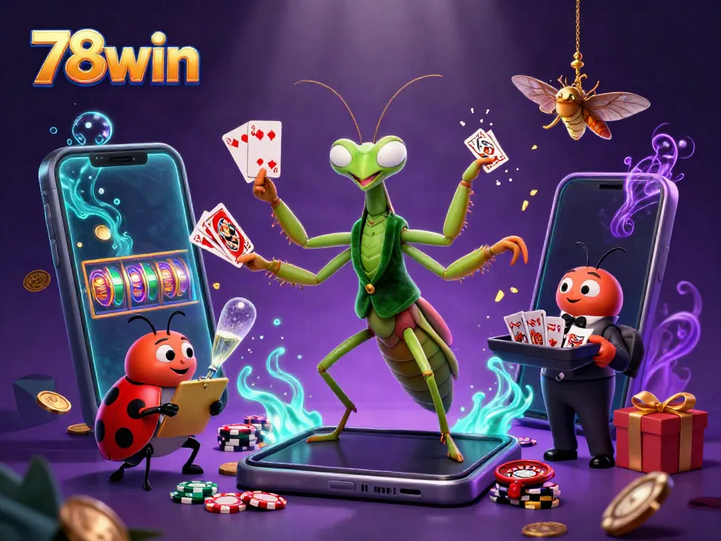 Engage with the 78win slots scene featuring vibrant characters, card games, and captivating casino elements.