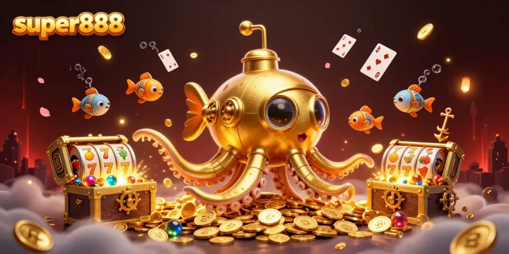Super888, pengalaman menyenangkan dari slot berbasis kraken dengan harta karun yang melimpah.