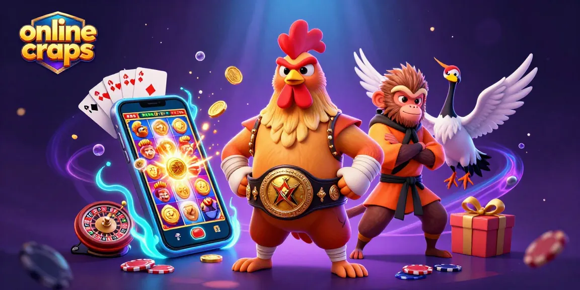 Engage in online craps with dynamic characters and vibrant casino elements in a 3D illustration.